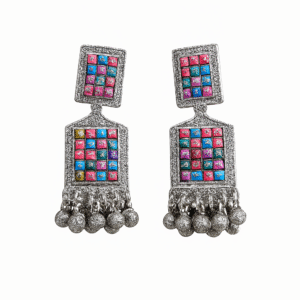 Radiant Charm Earrings – Silver-Toned & Multicolor Gemstones
