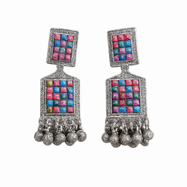 Radiant Charm Earrings – Silver-Toned & Multicolor Gemstones